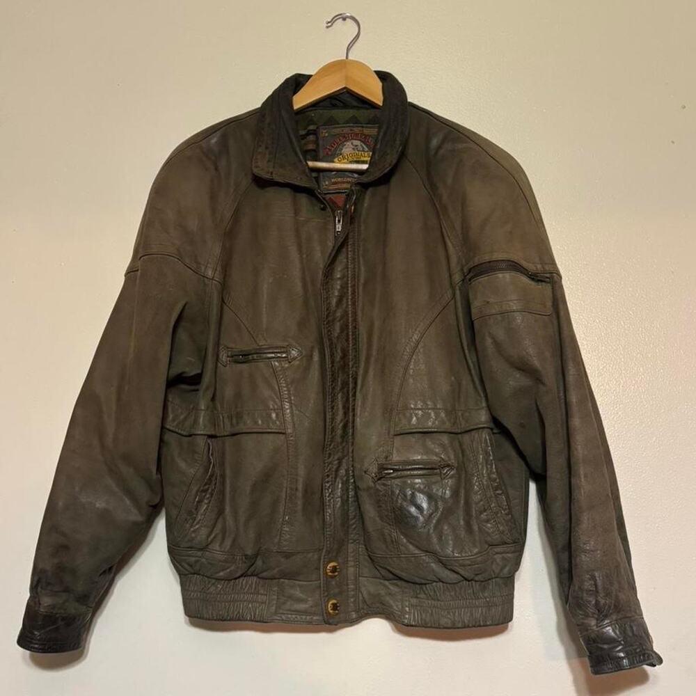 Vintage 90s Wilson’s Adventure Bound Brown Leather Blanket Lined Bomber Jacket